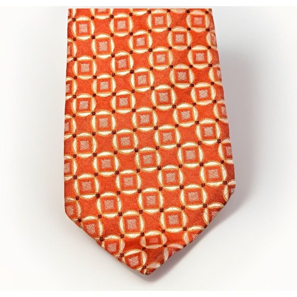 Canali 100% Silk Necktie Orange Medallion Geometric Made in Italy Luxury Tie‎